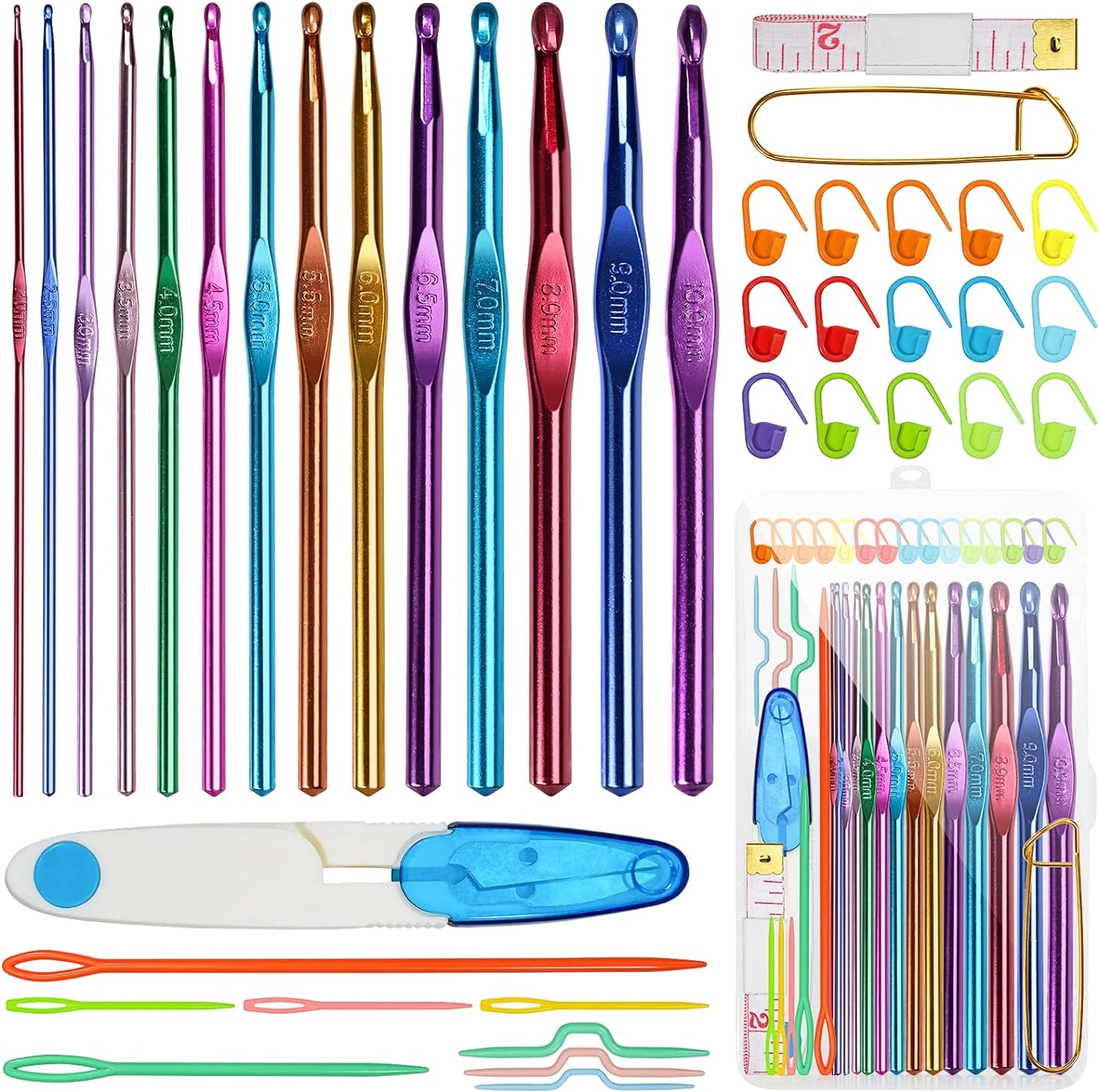 12 Sizes Crochet Hooks Set for Arthritic Hands, Ergonomic Soft Grip Handles, Crochet Kit for Beginners, Christmas Gifts for Women, Large Crochet Needle with Blue Case