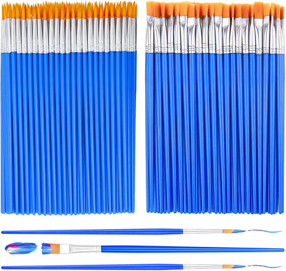 200 Pcs Small Paint Brushes Bulk,  Kids Paint Brushes Detail Fine Brushes with Flat and round Tip Acrylic Paint Brushes Set for Classroom Water Color Canvas Painting Touch Up