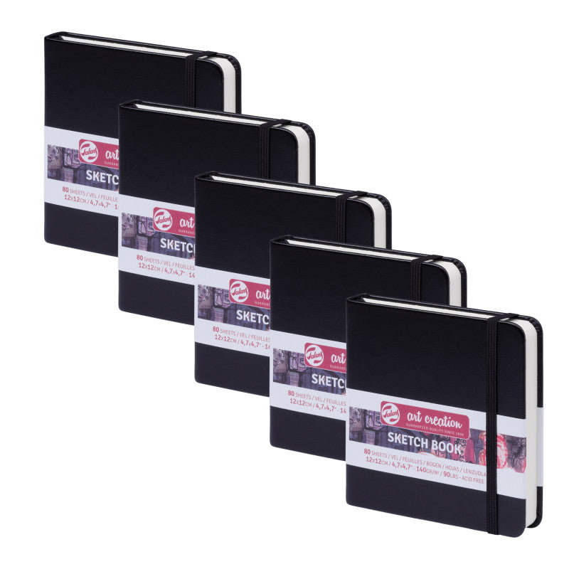 Sketchbook, 80 Sheets, 90lbs, Black Cover, 4.7" x 4.7", Pack of 5