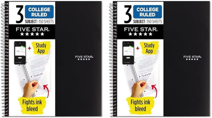 Spiral Notebook + Study App, 3 Subject, College Ruled Paper, Fights Ink Bleed, Water Resistant Cover, 8-1/2" X 11", 150 Sheets, Blue (73623)