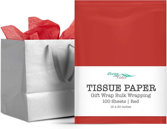 Gift Wrapping Tissue Paper - Gift Tissue Paper for Birthdays, DIY Crafts, & Christmas - 100 Sheets Bulk Tissue Paper for Gift Bags - Lightweight & Easy to Shape - Red (15 X 20 Inches)