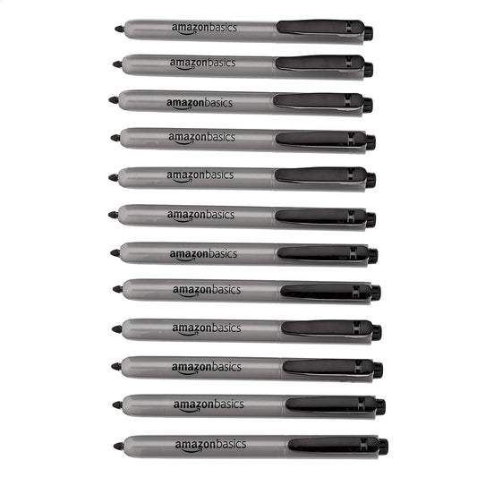 Retractable Permanent Markers - Black, 12 Count