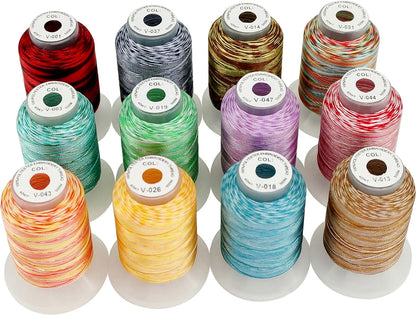 12 Colors Variegated Polyester Embroidery Machine Thread Kit 500M (550Y) Each Spool for Brother Janome Babylock Singer Pfaff Bernina Husqvaran Embroidery and Sewing Machines-Assortment1