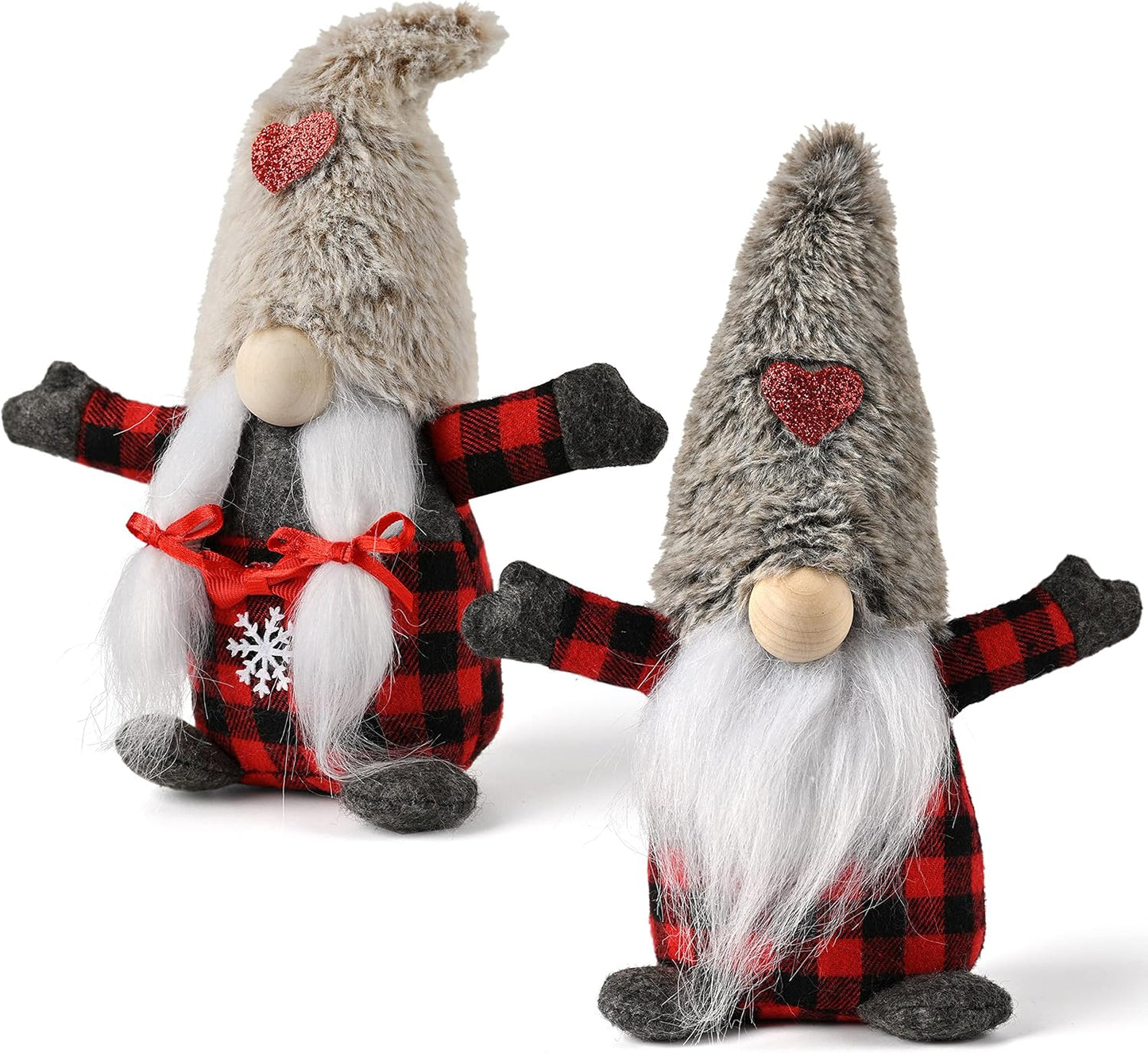 Christmas Gnomes Decorations, 2PCS Handmade Swedish Tomte Xmas Gnomes Plush Ornaments, Scandinavian Santa Figurines with Buffalo Plaid, Elf Doll Christmas Table Home Decorations Gift