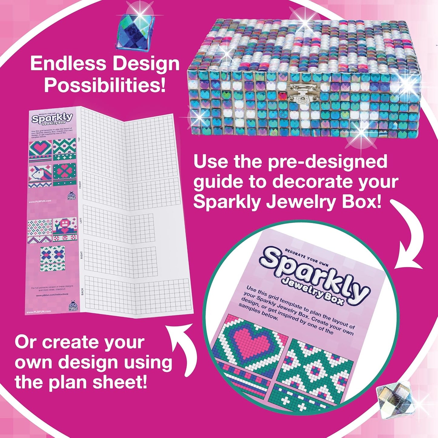 DIY Sparkly Girls Jewelry Box for Girls 8-12 Yrs Old - 10 9 8 7 6 Year Old Girl Birthday Gift Idea & Christmas Crafts for Girls 8-12 - Girl Toys 8-10, Arts and Crafts for Kids Ages 6-8