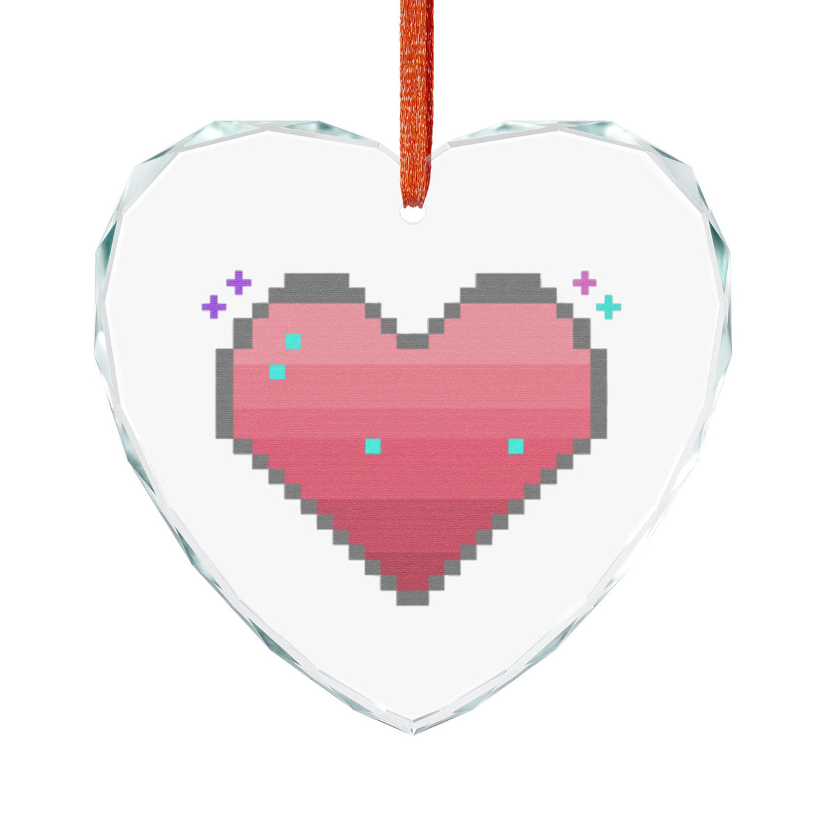 Pixel Heart Retro | Crystal Glass Heart Ornament Décor | Valentine, Galentine’s & Gamer Gifts | 8-Bit Y2K Aesthetic