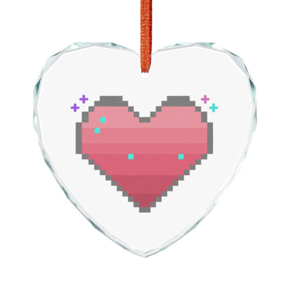 Pixel Heart Retro | Crystal Glass Heart Ornament Décor | Valentine, Galentine’s & Gamer Gifts | 8-Bit Y2K Aesthetic