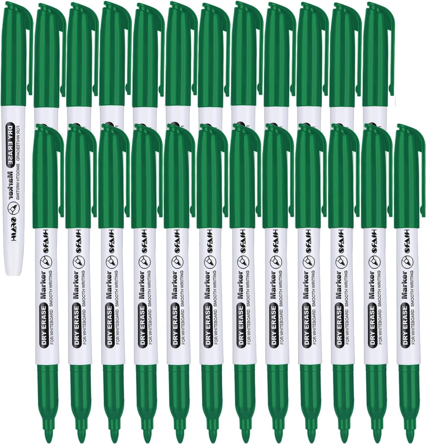 Fine Tip Dry Erase Markers - 24 Pack Green Whiteboard Erasable Markers Bulk for Kids Adults, Ideal for Classroom School Office Home Use on White Board, Non-Toxic Easy Clean