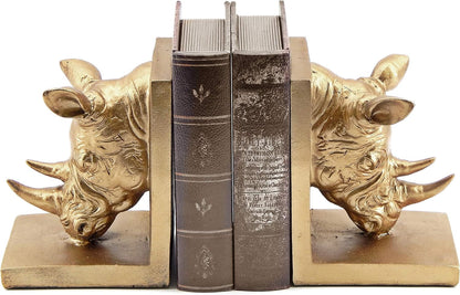 Rino Decorative Bookend the Cool Rinocer Vintage Style Rhino Golden Statues Bookshelves Home Decor 7 Inch Retro Book Ends Industrial Rustic