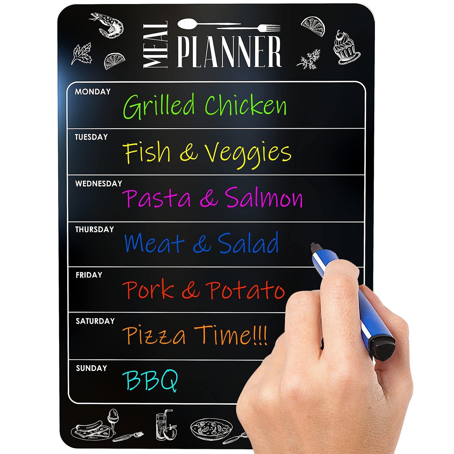 Dry Erase Magnetic Menu for Refrigerator A4 (8.5x12 inch)   Weekly Meal Planner