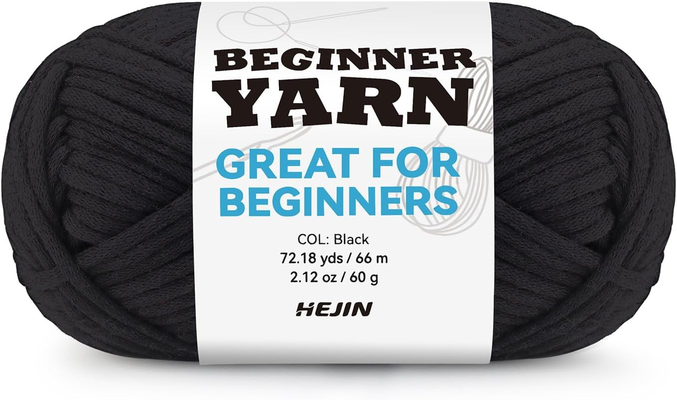 60G Black Yarn for Crocheting and Knitting;66M (72Yds) Cotton Yarn for Beginners with Easy-To-See Stitches;Worsted-Weight Medium #4;Cotton-Nylon Blend Yarn for Beginners Crochet Kit Making