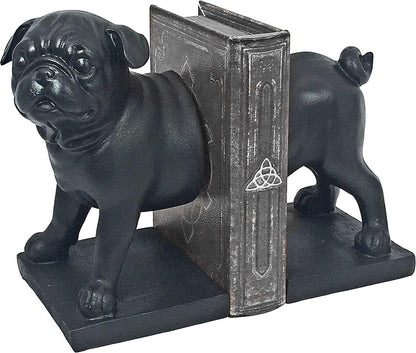 Boston Pug Bookends Bulldog Decorative Book Ends for Bookshelves Heavy Duty Support Rustic Vintage Antique Black Dog Animal Unique Modern Living Room Office Desk Shelf Bookcases 8 Inch