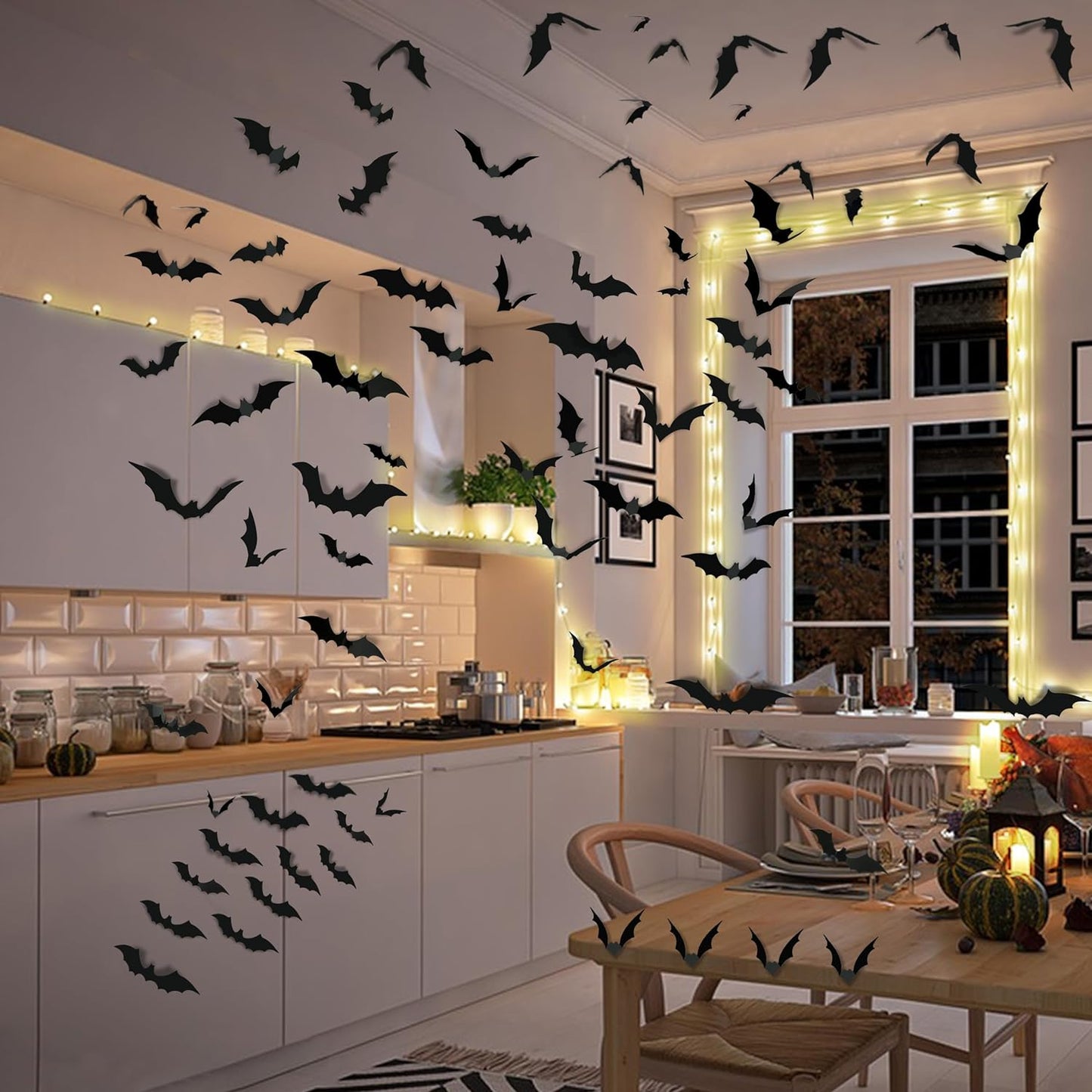 Halloween Party Supplies Hallween Decorations Bats Wall Decor 140PCS Realistic PVC 3D Black Scary Bat Sticker for Creepy Home Decor Halloween Party Decorations DIY Wall Decal Bathroom Indoor Halloween