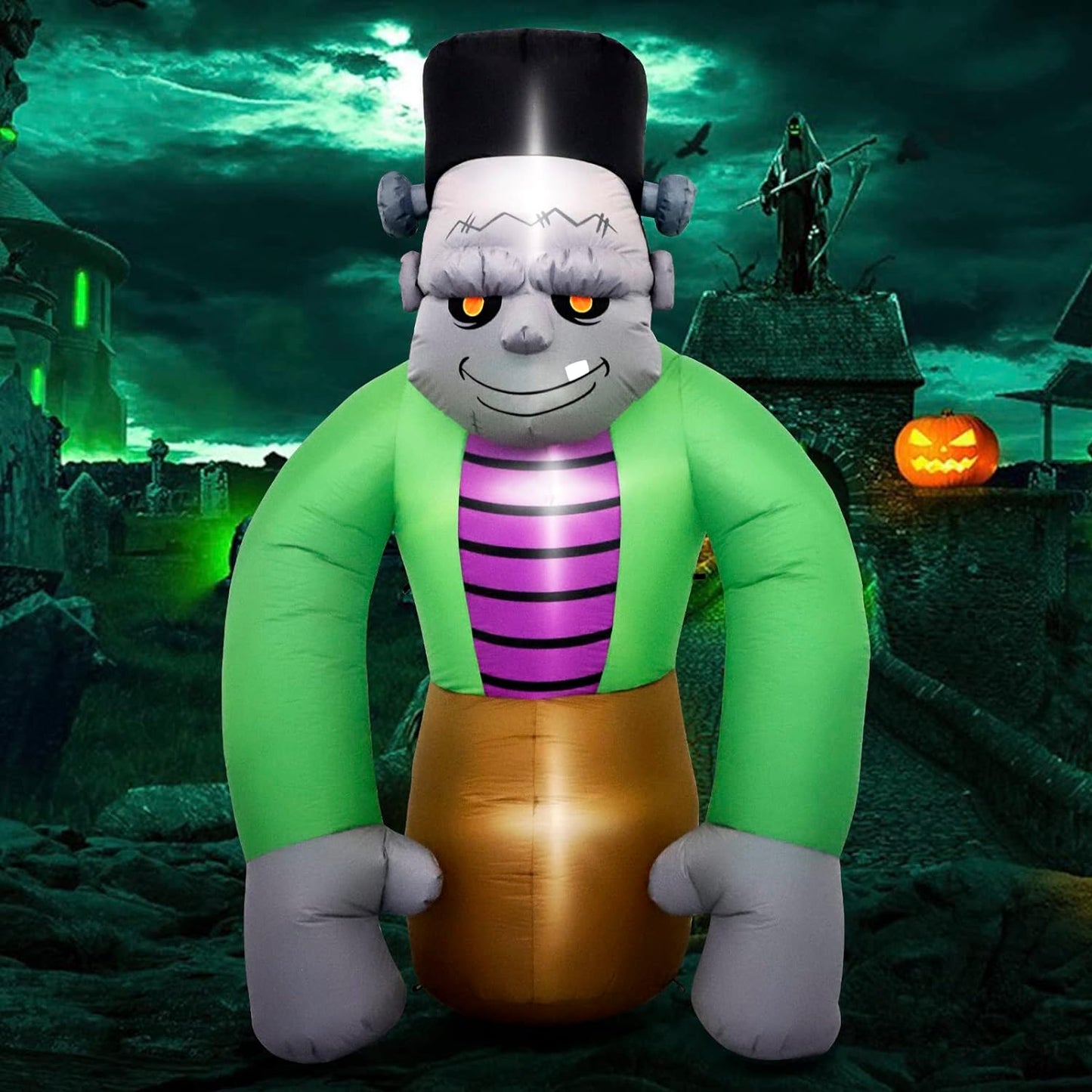 8Ft Tall Halloween Inflatable Frankenstein Inflatable Yard Decoration with Build-In Leds Blow up Inflatables for Halloween Party Indoor, Outdoor, Yard, Garden, Lawn Decorations