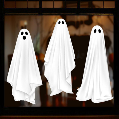 Halloween Decorations Window Clings Decor, Large White Ghosts Silhouette Halloween Window Decals Indoor, School Home Office Party Supplies for Glass Windows, 3 Sheets