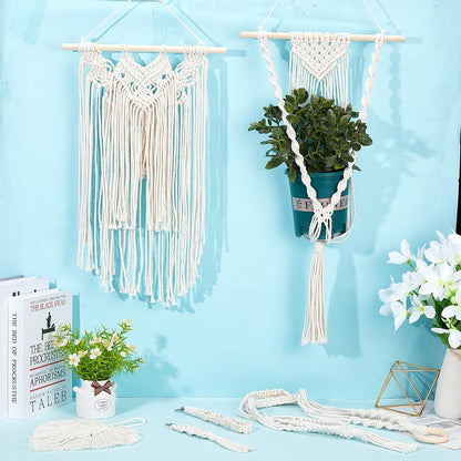 8 in 1 DIY Macrame Kit All in One Macrame Kits for Adults Beginners White Macrame Wall Hanging Ornaments for Decoration Easy Macrame Keychain Kits Macrame Plant Hanger Kit with Instruction