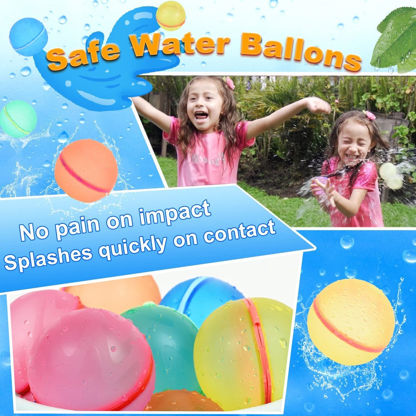 Reusable Water Balloons 12Pcs with Mesh Bag, Self Sealing Silicone Ball Latex-Free, No Clean Hassle, Easy to Fill, Summer Toys Water Toy Swimming Pool Beach Park Yard Outdoor Games Party Supplies