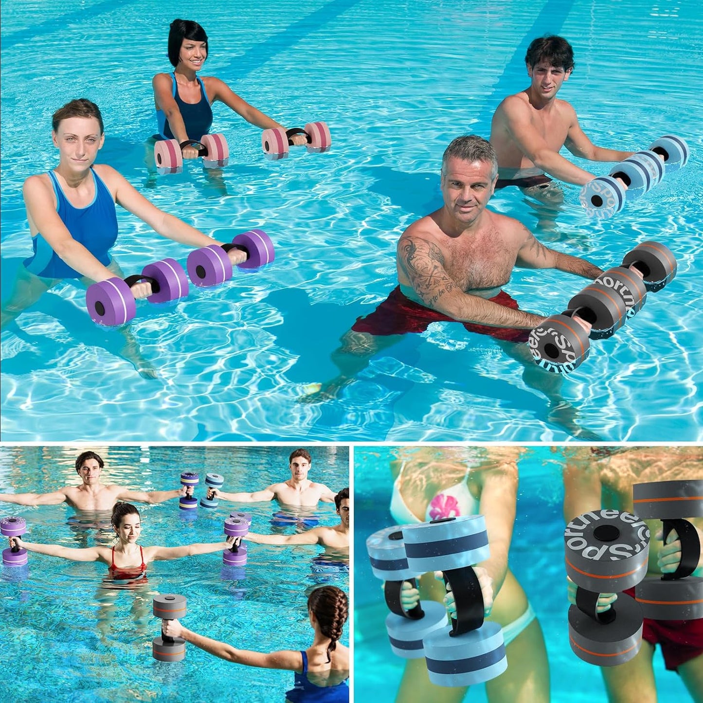 Water Weights Aquatic Exercise Dumbbells:  Water Dumbbell Aerobics Workouts 1 Pair EVA Foam Pool Weights Dumbbells Set Aqua Fitness Barbells Equipment for Water Aerobics Weight Loss