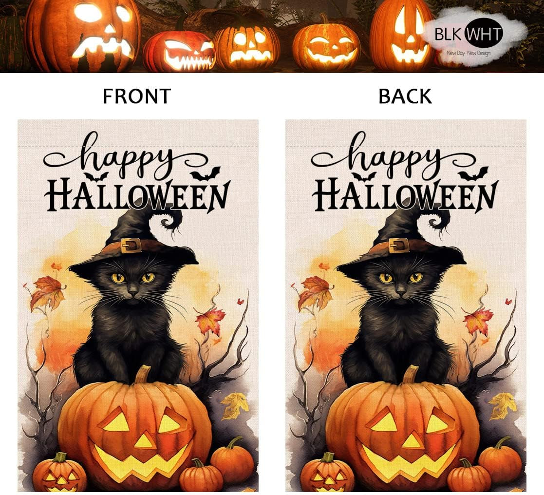 Halloween Cat Garden Flag 12X18 Vertical Double Sided Happy Halloween Pumpkin Holiday outside Decorations Burlap Yard Flag BW479