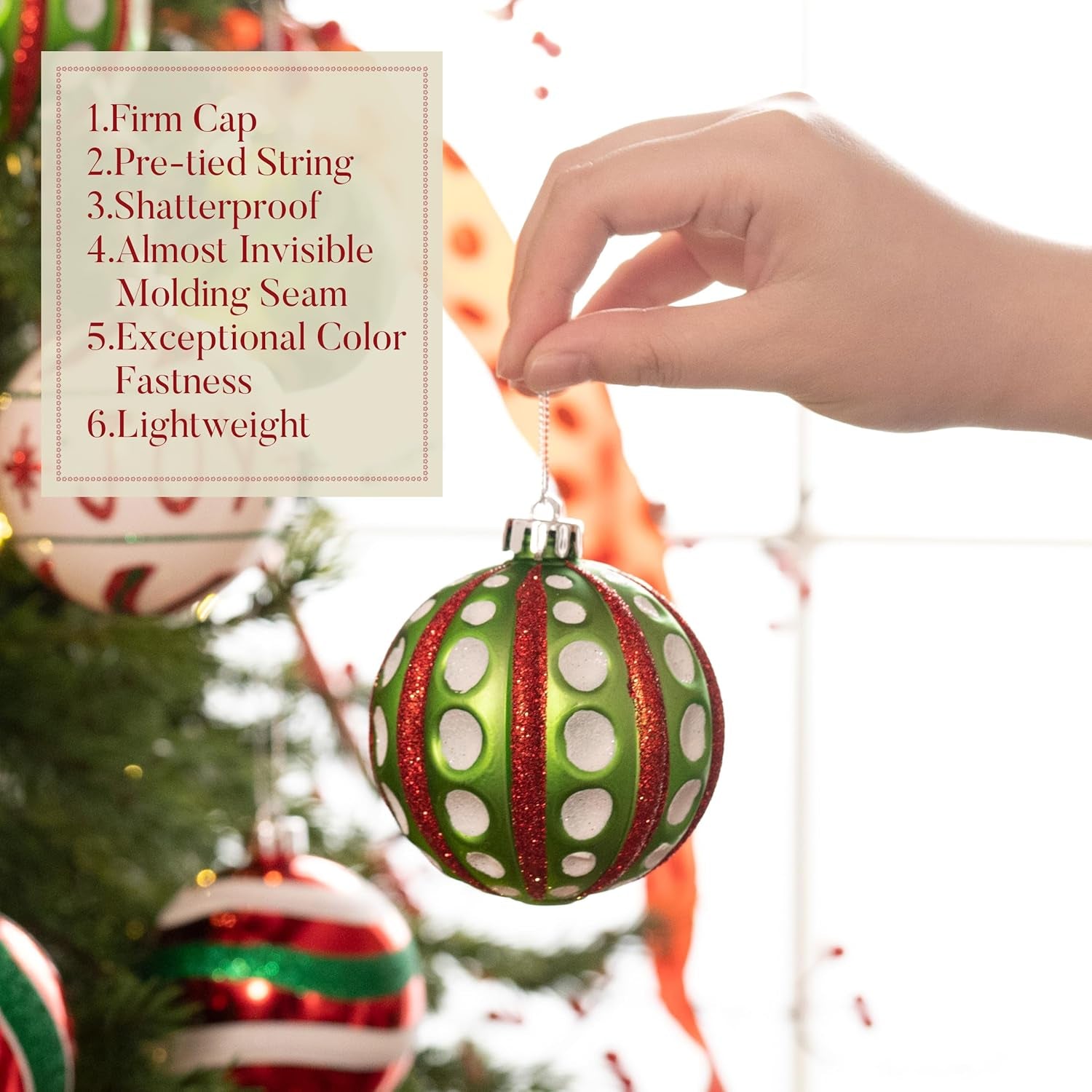 Christmas Ornaments Set, 16Ct Red Green White Shatterproof Christmas Tree Decorations Ball Ornaments Bulk, 3.15 Inch Hanging Ornaments for Xmas Trees Holiday Party Decor