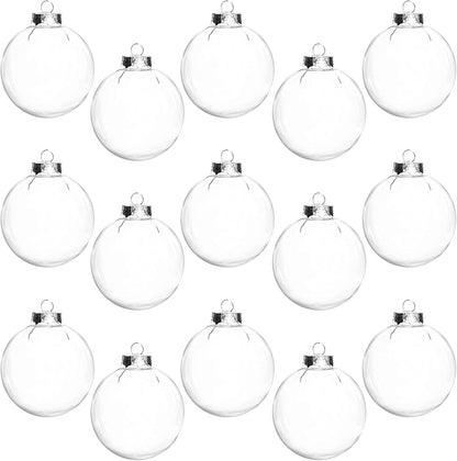 15 Pcs DIY Clear Plastic Fillable Balls Ornament, 2.36Inch Transparent Ornaments Shatterproof Christmas Balls for Christmas, Halloween, Birthday, Wedding Decor, DIY Crafts Decorations (60 Mm)