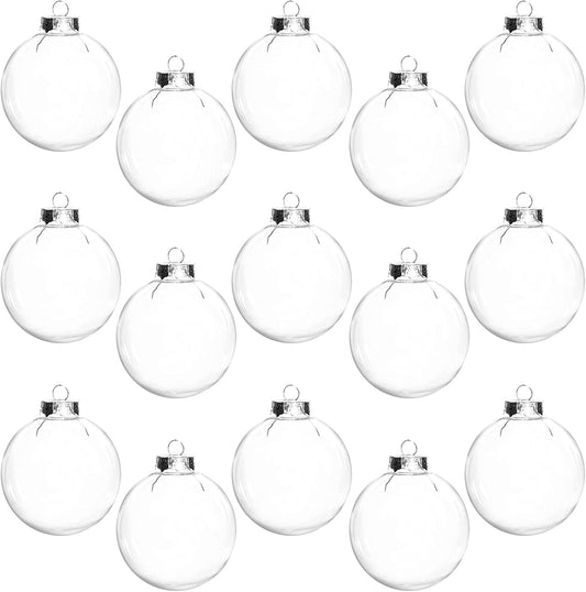 15 Pcs DIY Clear Plastic Fillable Balls Ornament, 2.36Inch Transparent Ornaments Shatterproof Christmas Balls for Christmas, Halloween, Birthday, Wedding Decor, DIY Crafts Decorations (60 Mm)