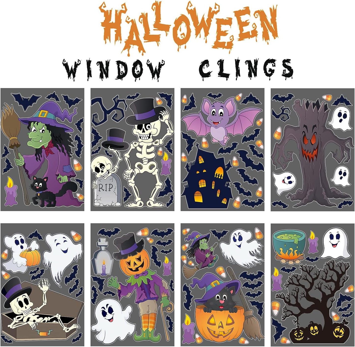 Halloween Window Clings,110+ Pieces Halloween Vinyl Double-Side Window Glass Stickers Decals for Halloween Party Decorations