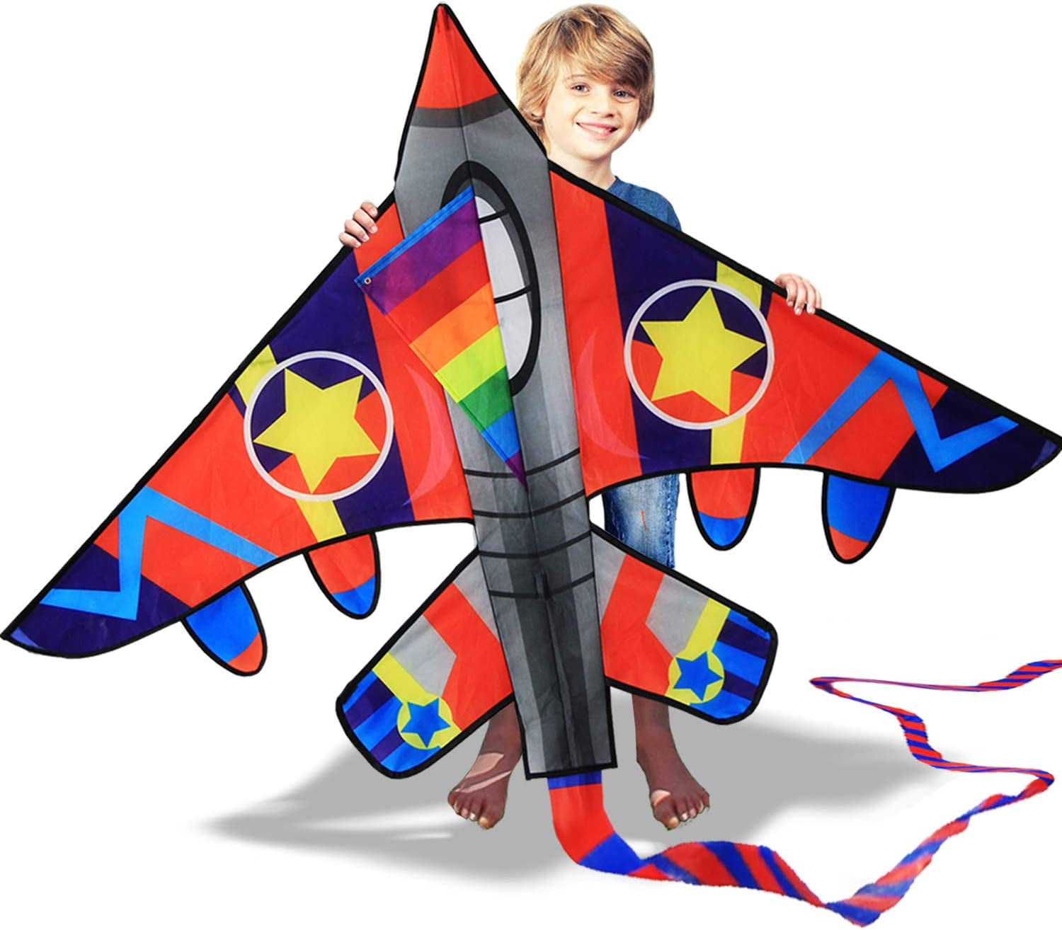58" Fighter Plane Kites for Kids Easy to Fly, Kite for Adults, with Kite Reel and 200Ft String, Beginner Kite for Beach Trip