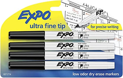 Low-Odor Dry Erase Markers, Ultra-Fine Tip, Black, 4 Count