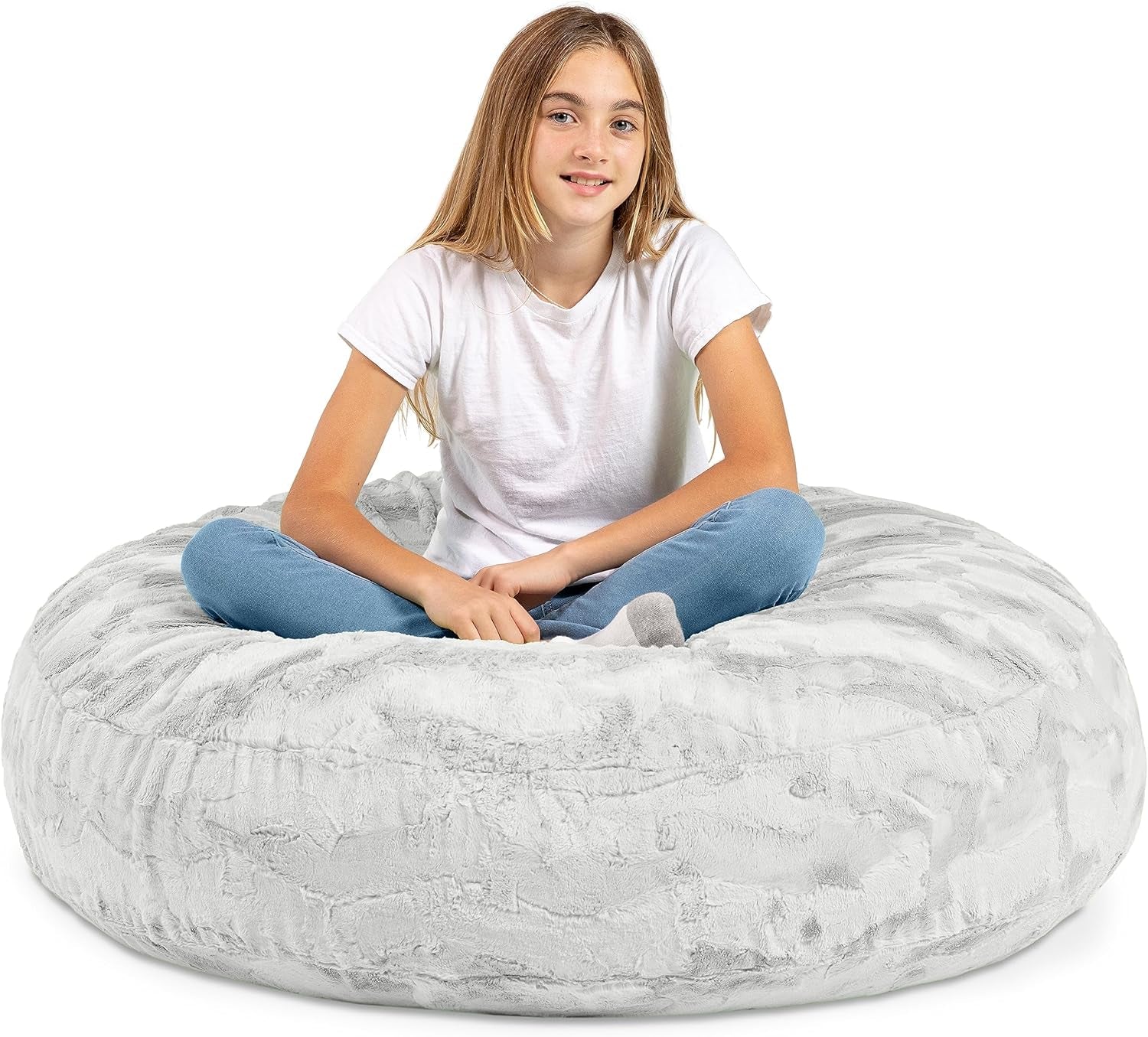 Cocoon 4 Foot Bean Bag Chair - Faux Fur, Silver