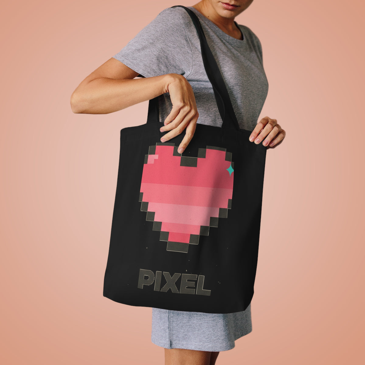 Retro Pixel Heart Tote Bag | Cotton Canvas Everyday Carry | Valentine & Galentine Gift for Her | Y2K Gamer Aesthetic