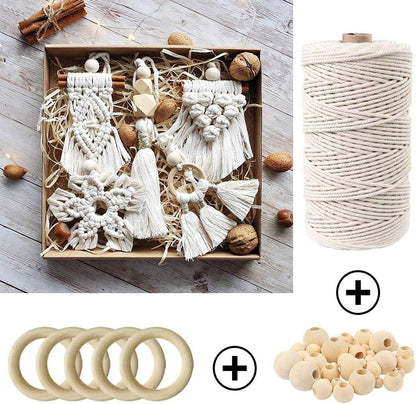119Pcs Macrame Kits for Starter 3Mm X 109Yards Natural Cotton Macrame Cord with 100Pcs Wooden Beads,10Pcs Wooden Rings,Wooden Sticks,Metal Rings,S Hooks Macrame Supplies for Plant Hangers