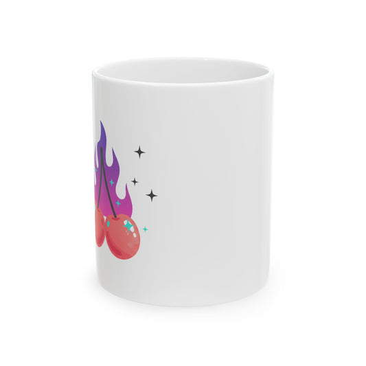 Cherry Flames Y2K Cherries | 11oz Ceramic Coffee Mug for Daily Sips | Galentine’s & Valentine Gift for Friends | Edgy Cute Aesthetic