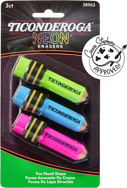 Erasers, Pencil Shaped, Latex-Free, Yellow, 3-Pack (38953)