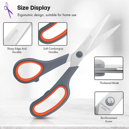 Scissors Bulk Set of 5-Pack,  8" Multipurpose Sharp Sewing Craft Fabric Scissors for Office Home High/Middle School Student Office Teacher Art Supplies, Soft Comfort-Grip Right/Left Handles