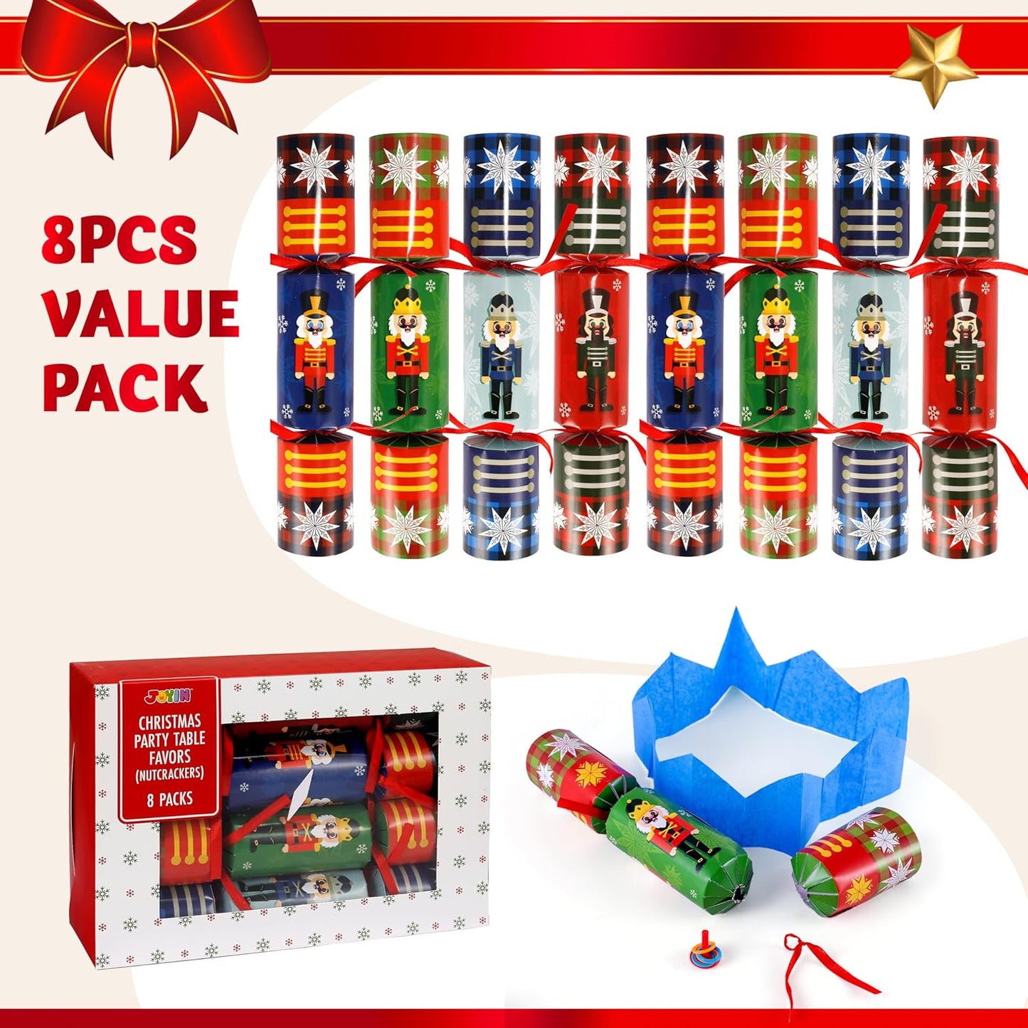 8 Pcs Christmas Party Table Favor, No Snap Party Table Favor with Nutcracker Design for Christmas Holiday Traditions, Xmas Gift and Christmas Party Favor