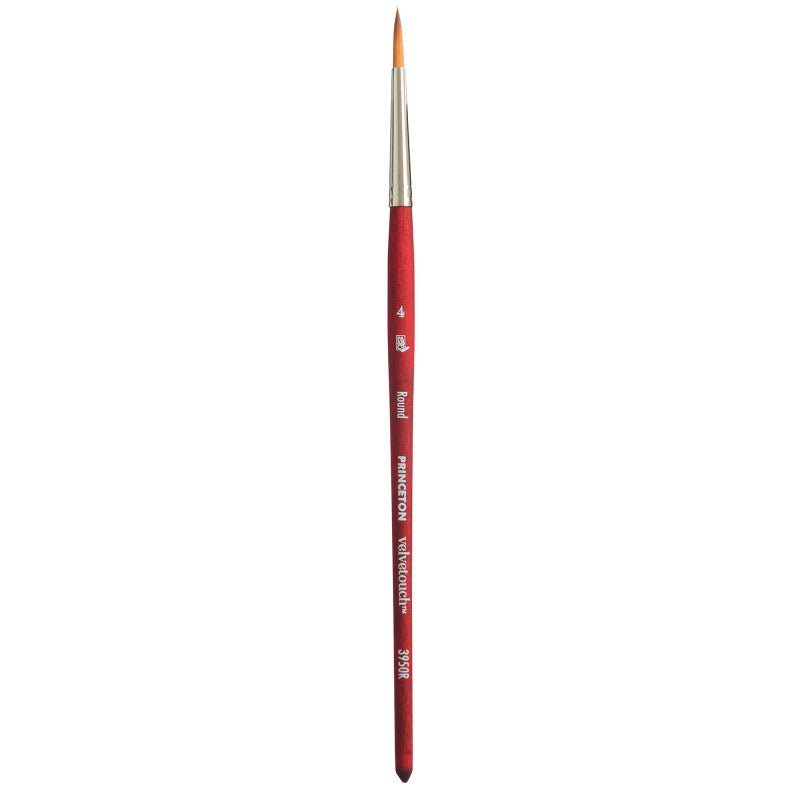 Velvetouch Round Brush, Synthetic Bristles, Short Handle Mixed Media Paintbrush, Scarlet, Size 4, 1 Count