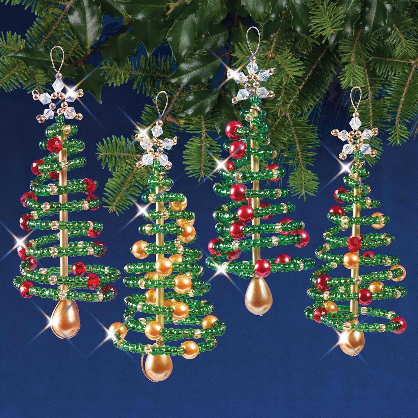 Beaded Ornament KIT, Christmas Tree Makes 4