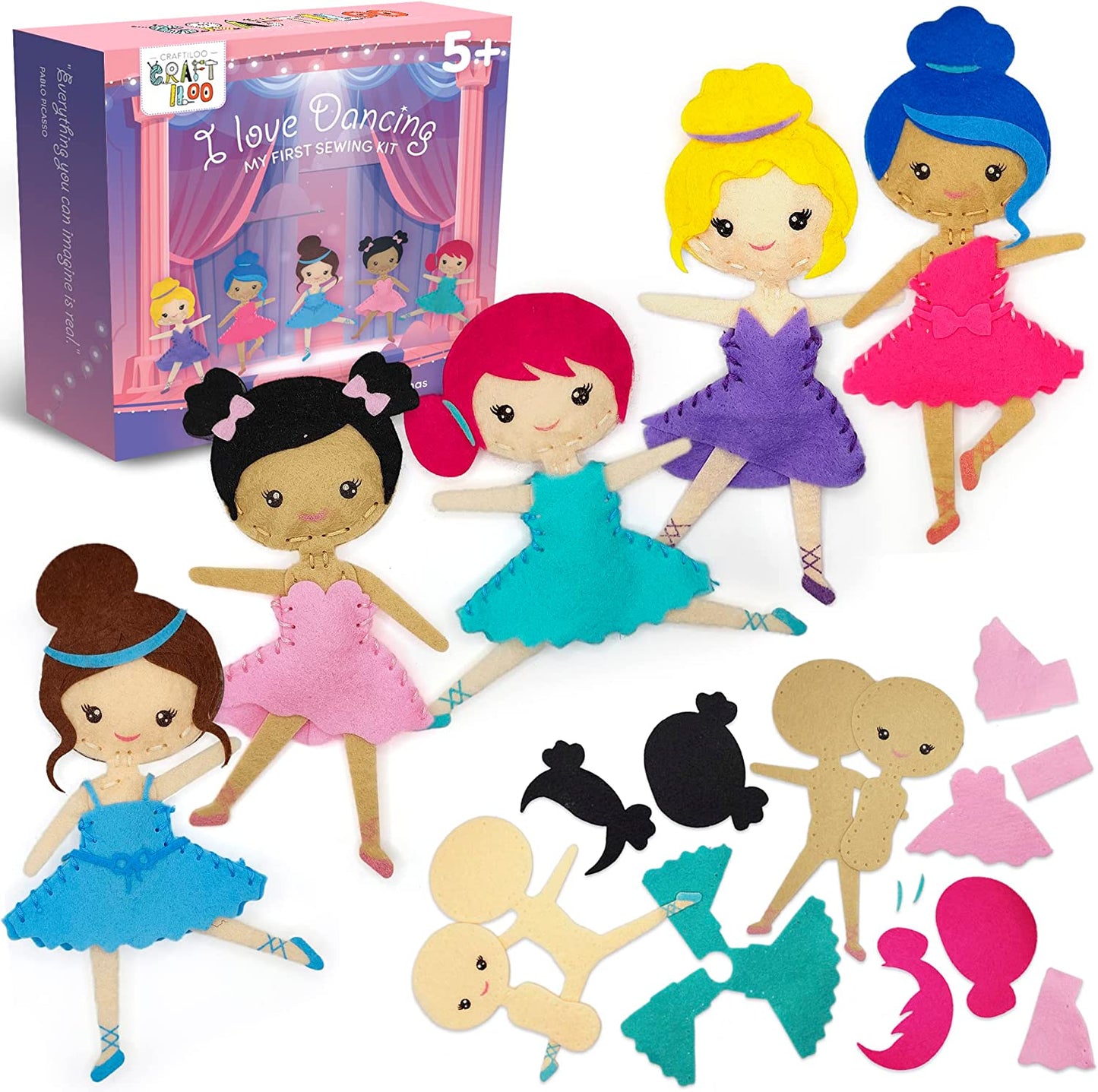 Ballerina Dancers Sewing Kit for Kids, Fun and Educational Craft Set for Boys and Girls Age 5-12, Sew Your Own Felt Ballerina Craft Kit for Beginners (Ballerina Kit)