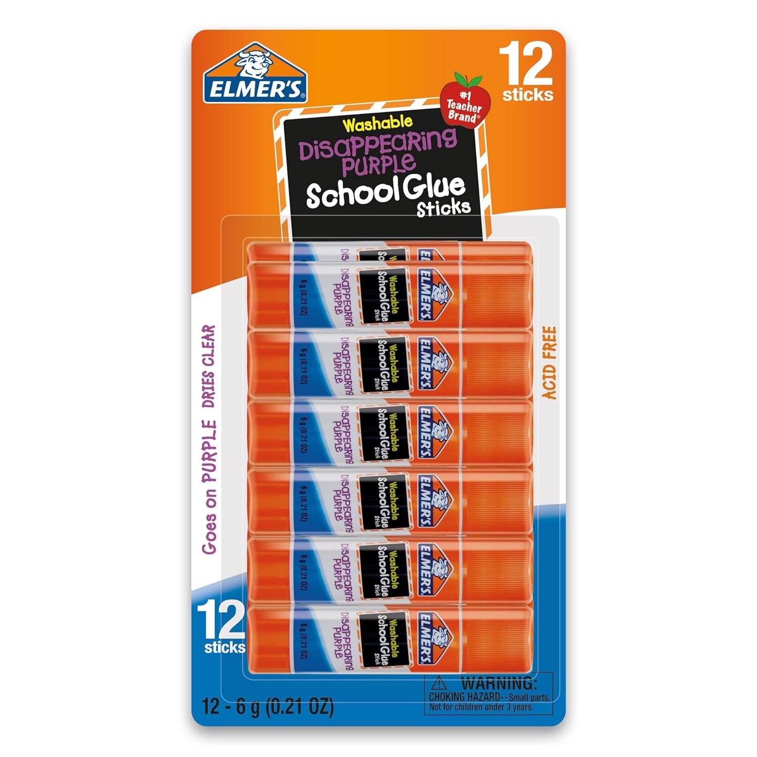 Disappearing Purple (6G) and Clear Re-Stick School Glue Sticks (8G), Washable, 6 Grams, 7 Count