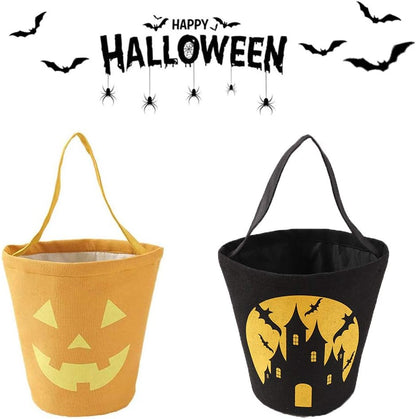 Halloween Trick or Treat Bag, Pumpkin Canvas Candy Tote Bucket Multipurpose Portable Collapsible Reusable Goody Bucket - Best Halloween Party Gifts