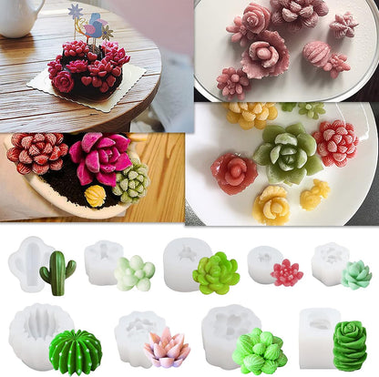 Succulent Silicone Mold, 9PCS Candle Molds for Candle Making,3D Succulent Resin Mold,Plant Flower Wax Candle Soap Silicone Molds