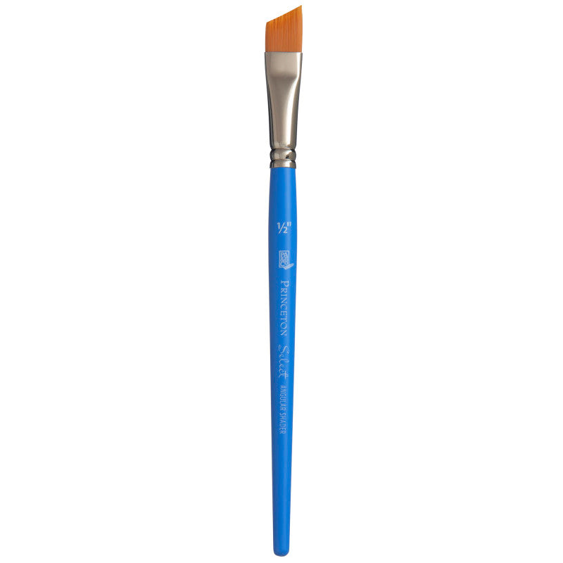 Select Artiste Angle Shader Brush, Synthetic Bristles, Short Handle Mixed Media Paintbrush, Jewel Blue, Size 1/2 inch, 1 Count