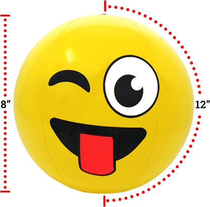 12" Emoticon Party Pack Inflatable Beach Balls - Beach Pool Party Toys (12 Pack)