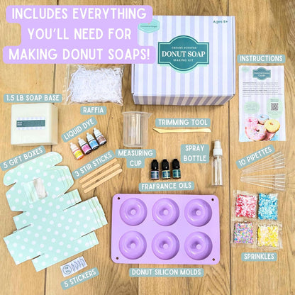 DIY Donut Soap Making Craft Kit for Kids, Teens, and Adults - Fun, Easy, Creative - Large Soap Donuts - Perfect Birthday & Holiday Gift - High Quality, Mess-Free, All-In-One Kit - Loved by All Ages!