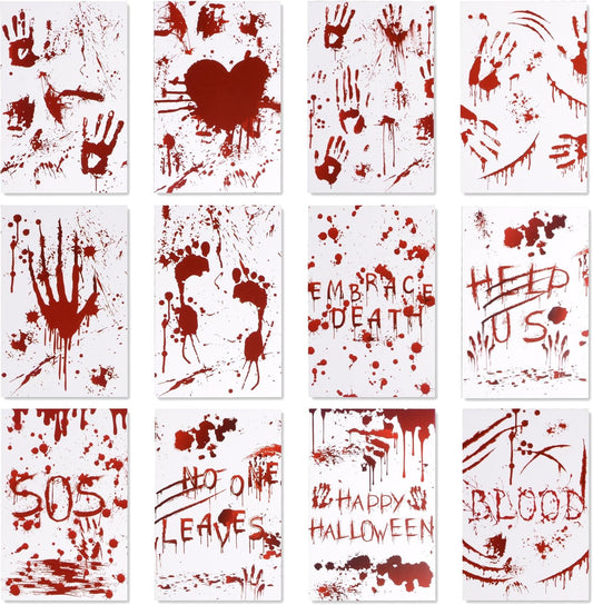 Halloween Postcards,12 Pieces Halloween Greeting Cards Blank Postcards Bloody Handprint Halloween Postcards for DIY Halloween Party Favor Supplies