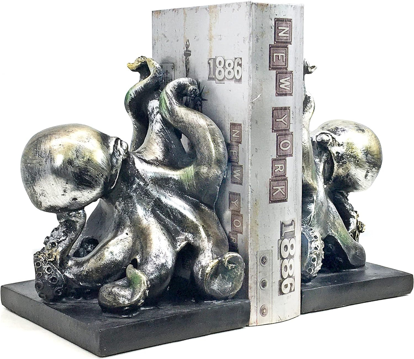 Decorative Bookends Octopus Pirate Sailors Nautical Home Decor Vintage Antique Cute Cool Book Ends Unique Accents Silver 6 Inch