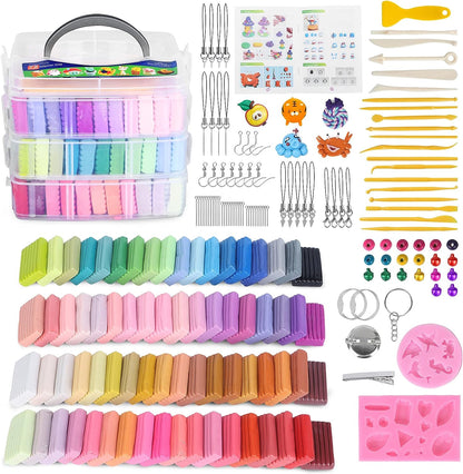 Polymer Clay 50 Colors, Modeling Clay for Kids DIY Starter Kits, Oven Baked Model Clay, Non-Sticky Molding Clay with Sculpting Tools, Gift for Children and Artists (50 Colors A)