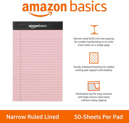 Narrow Ruled 5 X 8-Inch Lined Writing Note Pads, 6 Count (50 Sheet Pads), Multicolor