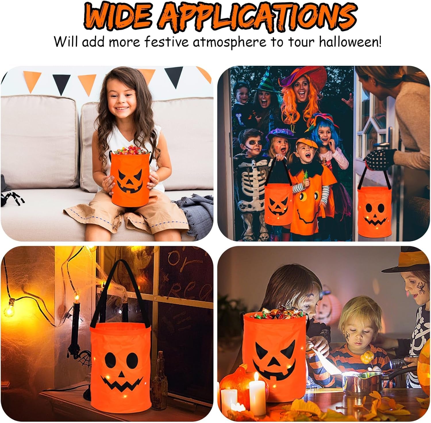 2 Pcs LED Light Halloween Candy Bags, Light up Halloween Party Bags, Trick or Treat Bags Light up Candy Bags, Multipurpose Reusable Halloween Supplies Gift Box (Orange -2)1